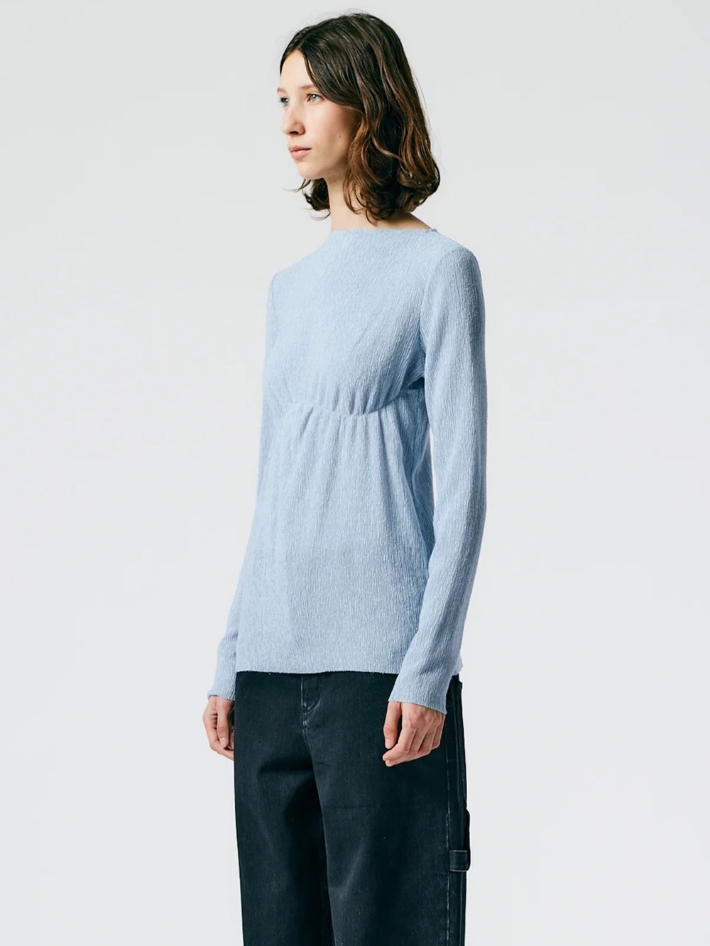 Tibi Sage Crinkle Lyocell Boatneck Shirt - Picture 3 of 9